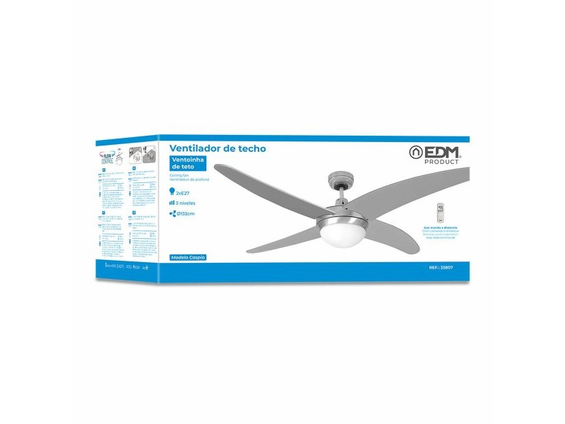 Вентилатор за таван с осветление EDM 33807 Caspio Сребрист 60 W