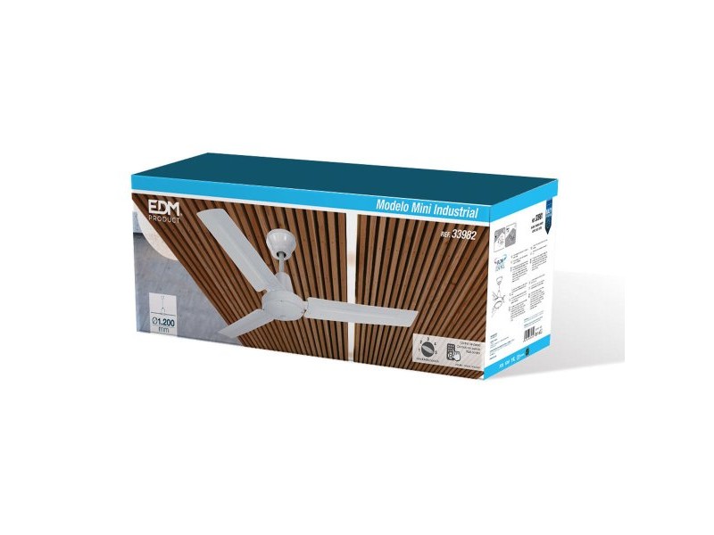 Вентилатор за таван EDM 33982 Бял 60 W Ø 120 cm Mini индустриален