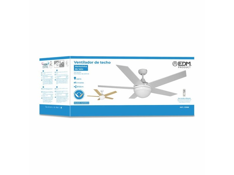 Вентилатор за таван с осветление EDM 33988 Adriatico Бял 60 W