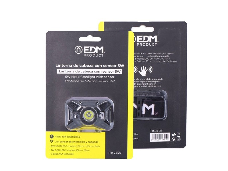 LED Фенер EDM 36129 Cob 5 W 200 Lm Светлинни Сензори 7 Функции (3 броя)