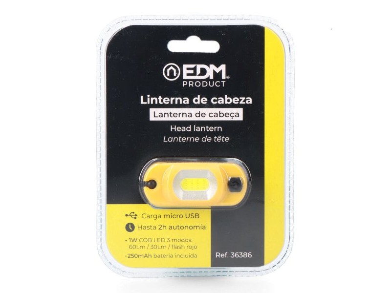 LED Фенер EDM 36386 Cob Жълт Черен 1 W 100 Lm