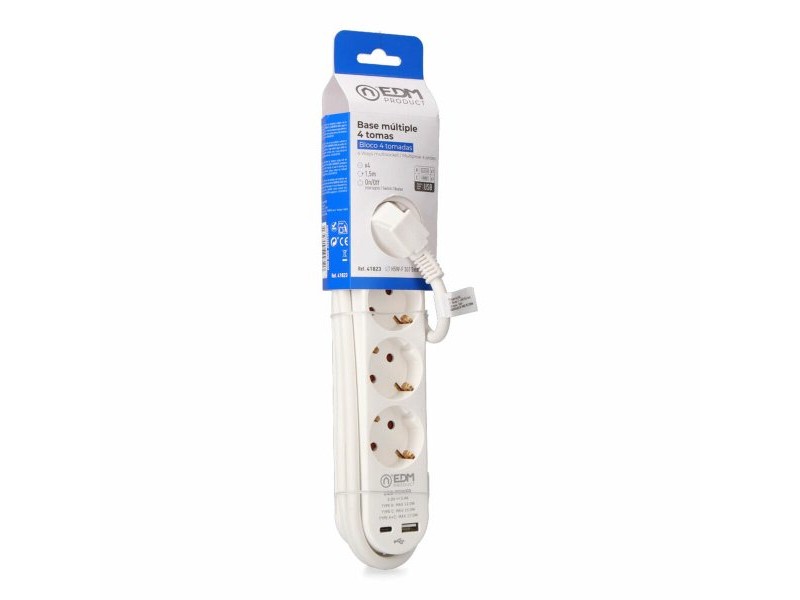 Табло с 4 гнезда с бутон за включване EDM 41823 Бял 3680 W 250 V 30 W (1,5 m)