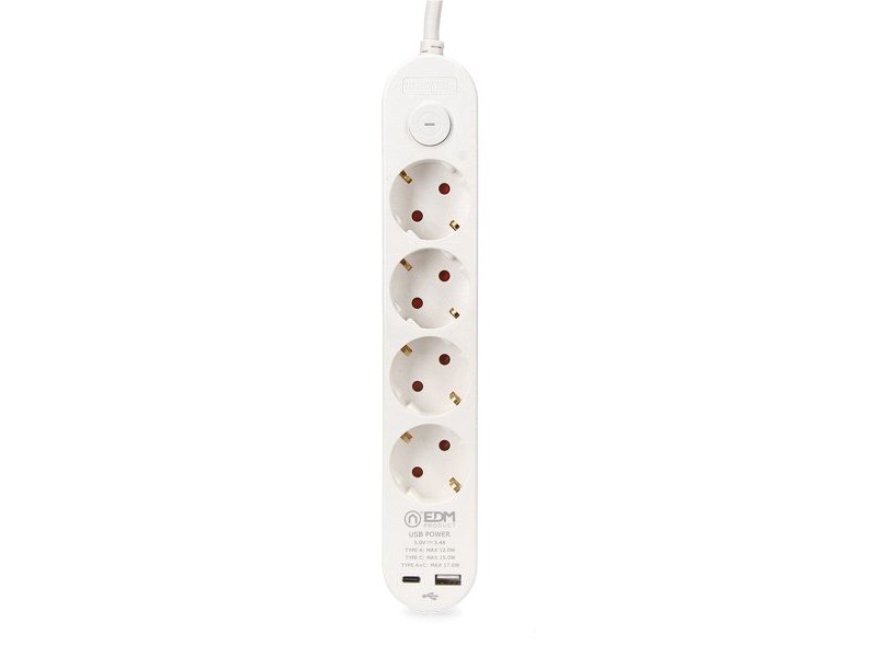 Табло с 4 гнезда с бутон за включване EDM 41823 Бял 3680 W 250 V 30 W (1,5 m)