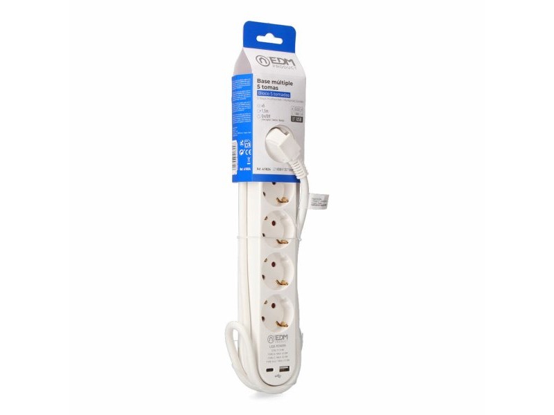 Контакт - 5 изхода с копче EDM 41824 Бял 3680 W 250 V (1,5 m)