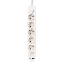 Контакт - 5 изхода с копче EDM 41824 Бял 3680 W 250 V (1,5 m)