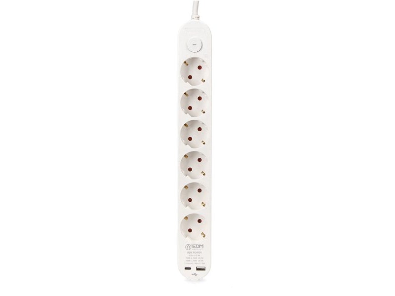 Контакт - 6 изхода с копче EDM 41825 Бял 3680 W 250 V 30 W (1,5 m)