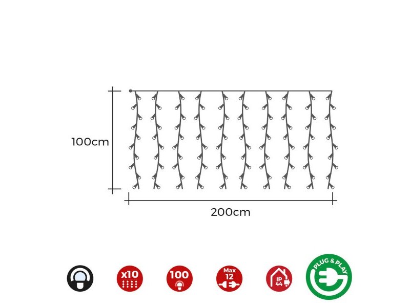LED Светлинна Завеса EDM 71480 1,8 W 2 x 1 m Бял