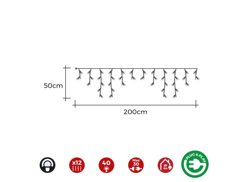 LED Светлинна Завеса EDM 71482 Icicle Easy-Connect 100 W 0,72 W 200 x 50 cm