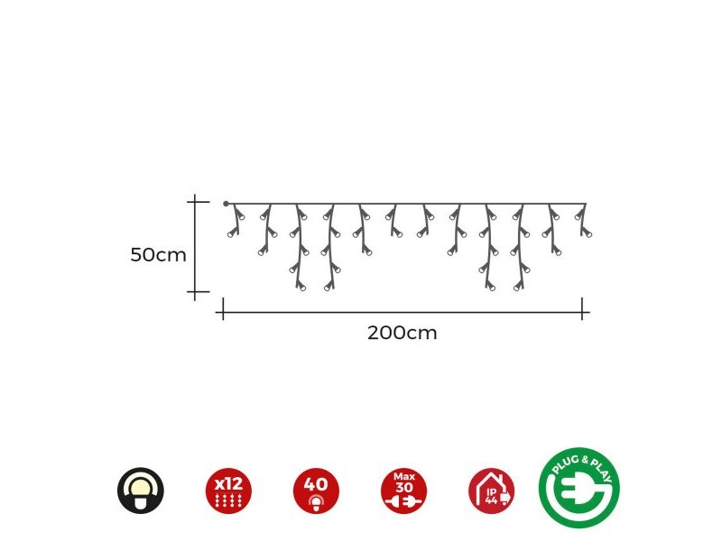 LED Светлинна Завеса EDM 71483 Icicle Easy-Connect 100 W 0,72 W Топла светлина Топло Бяло 200 x 50 cm Бял