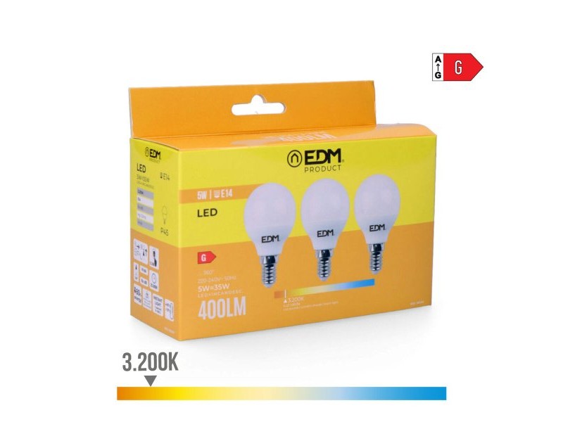 Опаковка от 3 LED крушки EDM 98200 G 35 W 5 W 50 W E14 400 lm Ø 4,5 x 8 cm (3200 K) Опаковка от 3 LED крушки EDM 98200 G 35 W 5 W 50 W E14 400 lm Ø 4,5 x 8 cm (3200 K)