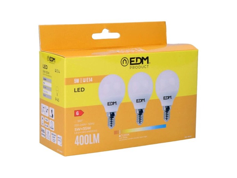 Опаковка от 3 LED крушки EDM 98200 G 35 W 5 W 50 W E14 400 lm Ø 4,5 x 8 cm (3200 K) Опаковка от 3 LED крушки EDM 98200 G 35 W 5 W 50 W E14 400 lm Ø 4,5 x 8 cm (3200 K)