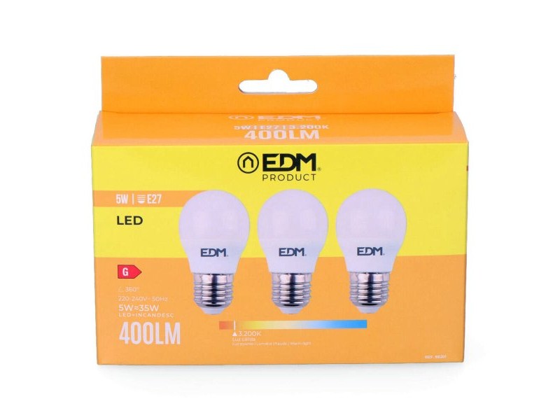 Опаковка от 3 LED крушки EDM 98201 G 35 W 5 W 50 W E27 3200 Lm Ø 4,5 x 8 cm (3200 K)