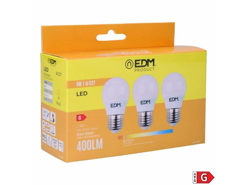 Опаковка от 3 LED крушки EDM 98201 G 35 W 5 W 50 W E27 3200 Lm Ø 4,5 x 8 cm (3200 K)