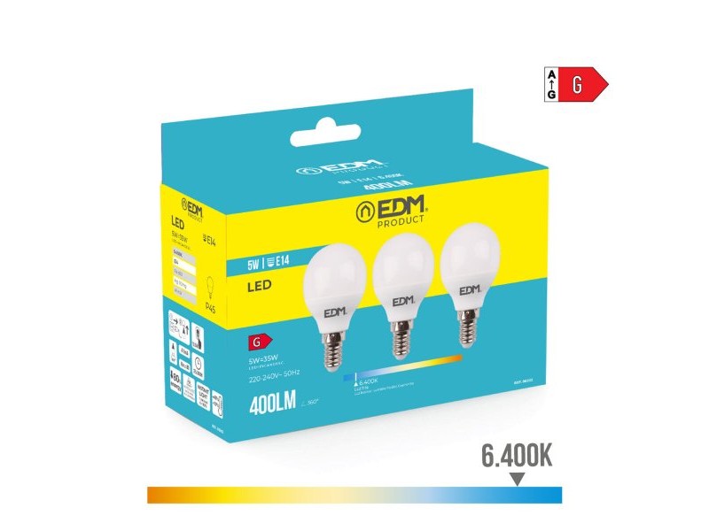 Опаковка от 3 LED крушки EDM 98202 G 35 W 5 W 50 W E14 400 lm Ø 4,5 x 8 cm (6400 K)