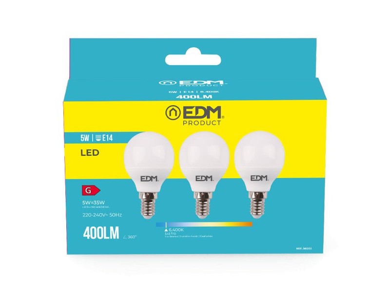 Опаковка от 3 LED крушки EDM 98202 G 35 W 5 W 50 W E14 400 lm Ø 4,5 x 8 cm (6400 K)