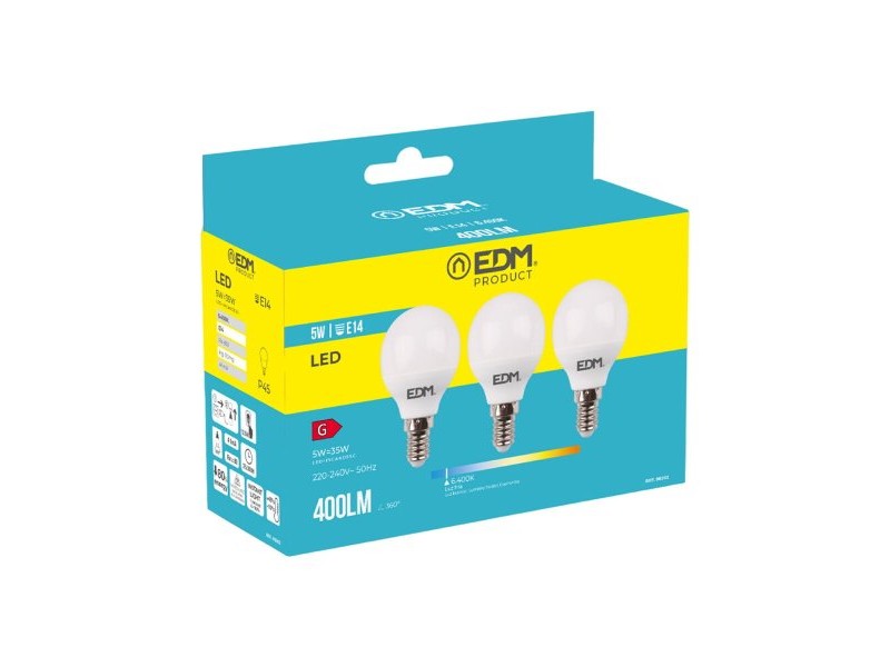 Опаковка от 3 LED крушки EDM 98202 G 35 W 5 W 50 W E14 400 lm Ø 4,5 x 8 cm (6400 K)