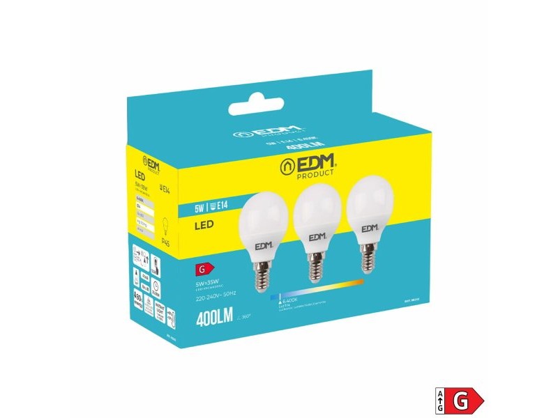 Опаковка от 3 LED крушки EDM 98202 G 35 W 5 W 50 W E14 400 lm Ø 4,5 x 8 cm (6400 K)
