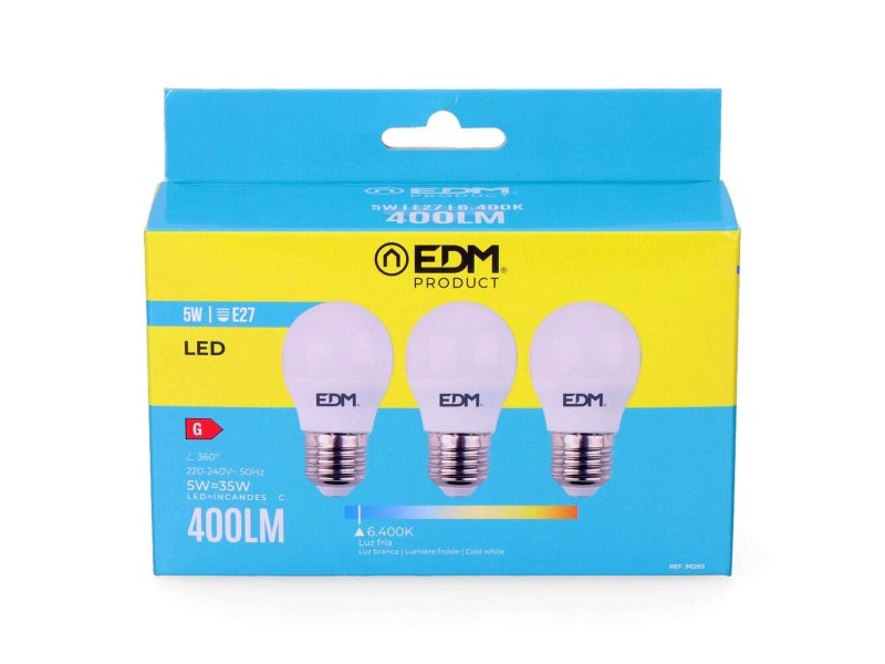 Опаковка от 3 LED крушки EDM 98203 G 35 W 5 W 50 W E27 400 lm Ø 4,5 x 8 cm (6400 K)