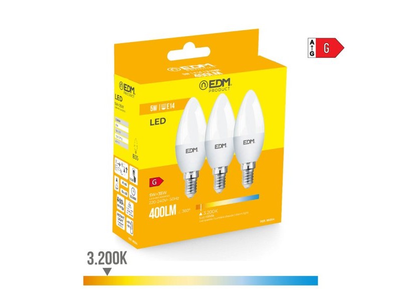 Опаковка от 3 LED крушки EDM 98204 G 35 W 5 W 50 W E14 400 lm Ø 3,6 x 10 cm (3200 K)