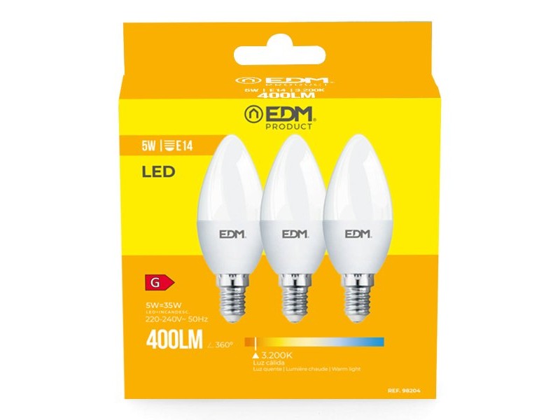 Опаковка от 3 LED крушки EDM 98204 G 35 W 5 W 50 W E14 400 lm Ø 3,6 x 10 cm (3200 K)