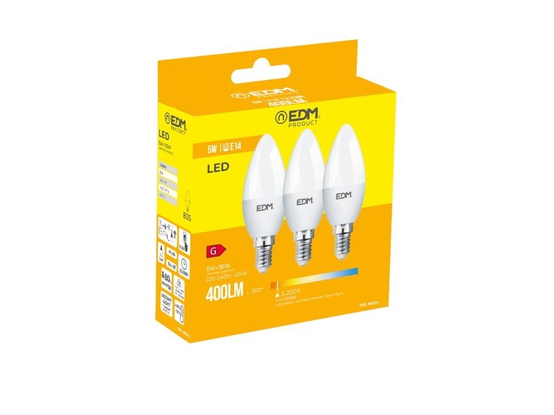 Опаковка от 3 LED крушки EDM 98204 G 35 W 5 W 50 W E14 400 lm Ø 3,6 x 10 cm (3200 K)