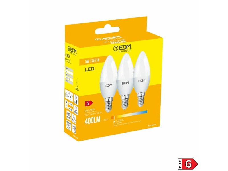 Опаковка от 3 LED крушки EDM 98204 G 35 W 5 W 50 W E14 400 lm Ø 3,6 x 10 cm (3200 K)