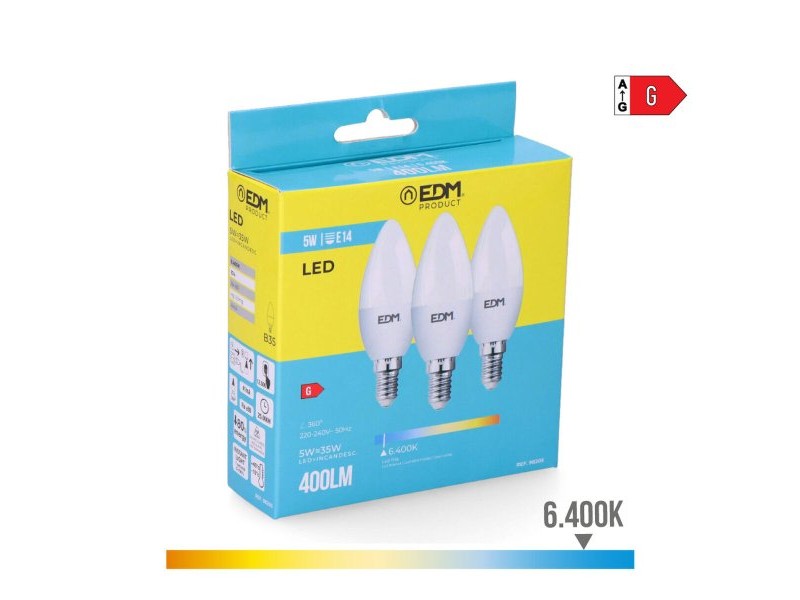 Опаковка от 3 LED крушки EDM 98205 G 35 W 5 W 50 W E14 400 lm Ø 3,6 x 10 cm (6400 K) Опаковка от 3 LED крушки EDM 98205 G 35 W 5 W 50 W E14 400 lm Ø 3,6 x 10 cm (6400 K)