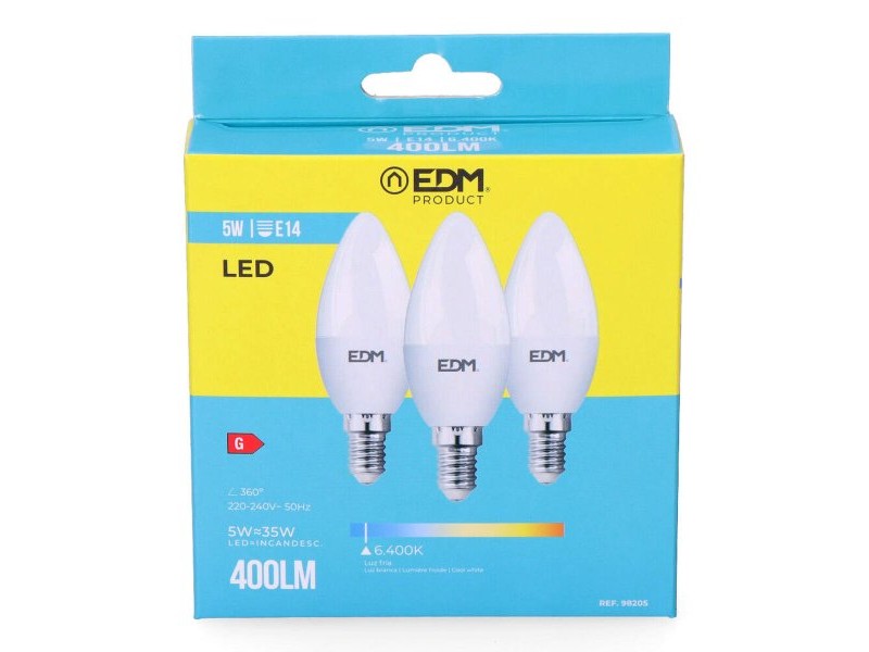 Опаковка от 3 LED крушки EDM 98205 G 35 W 5 W 50 W E14 400 lm Ø 3,6 x 10 cm (6400 K) Опаковка от 3 LED крушки EDM 98205 G 35 W 5 W 50 W E14 400 lm Ø 3,6 x 10 cm (6400 K)