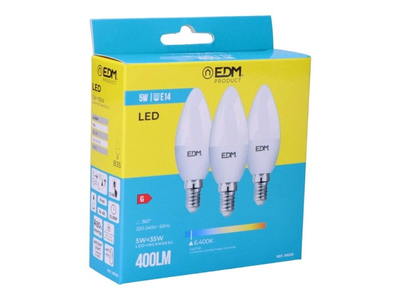 Опаковка от 3 LED крушки EDM 98205 G 35 W 5 W 50 W E14 400 lm Ø 3,6 x 10 cm (6400 K) Опаковка от 3 LED крушки EDM 98205 G 35 W 5 W 50 W E14 400 lm Ø 3,6 x 10 cm (6400 K)
