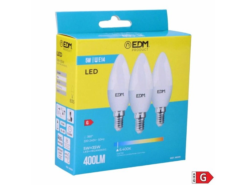 Опаковка от 3 LED крушки EDM 98205 G 35 W 5 W 50 W E14 400 lm Ø 3,6 x 10 cm (6400 K)