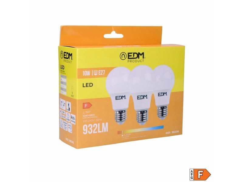 Опаковка от 3 LED крушки EDM 98206 F 60 W 10 W 68 W E27 810 Lm 932 Lm Ø 6 x 10,8 cm (3200 K)