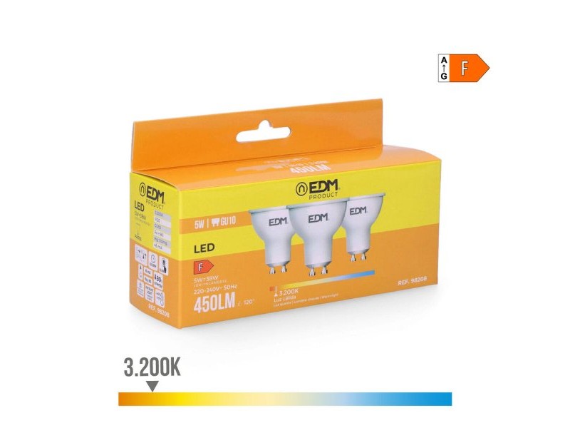 Опаковка от 3 LED крушки EDM 98208 F 5 W 45 W GU10 450 lm Ø 5 x 5,5 cm (3200 K)