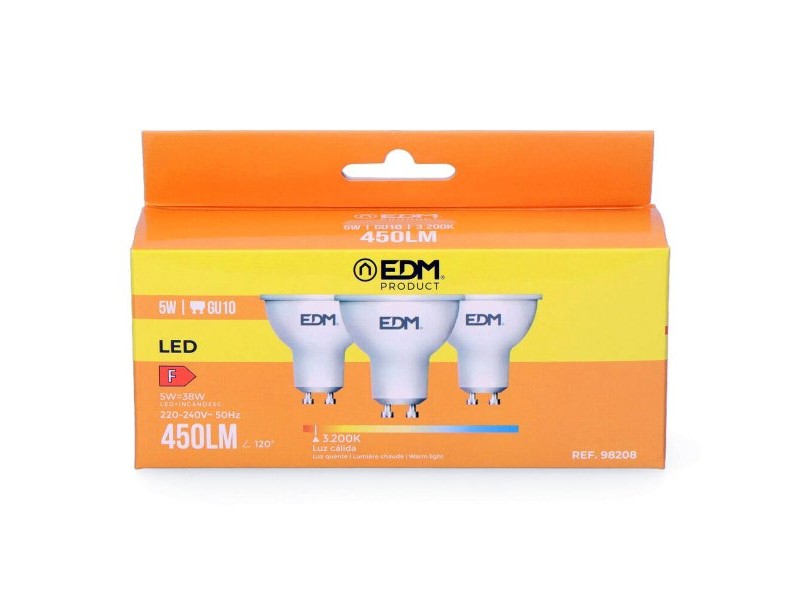 Опаковка от 3 LED крушки EDM 98208 F 5 W 45 W GU10 450 lm Ø 5 x 5,5 cm (3200 K)