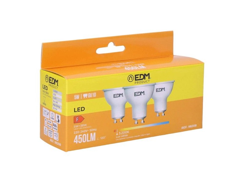 Опаковка от 3 LED крушки EDM 98208 F 5 W 45 W GU10 450 lm Ø 5 x 5,5 cm (3200 K)