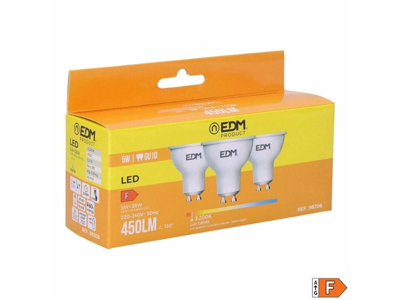 Опаковка от 3 LED крушки EDM 98208 F 5 W 45 W GU10 450 lm Ø 5 x 5,5 cm (3200 K)