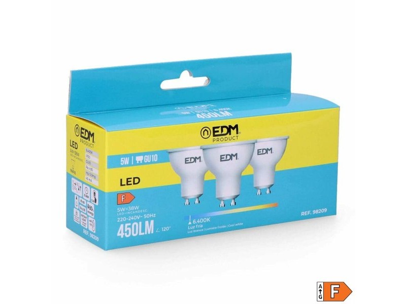 Опаковка от 3 LED крушки EDM 98209 F 5 W 45 W 38 W GU10 450 lm Ø 5 x 5,5 cm (6400 K)