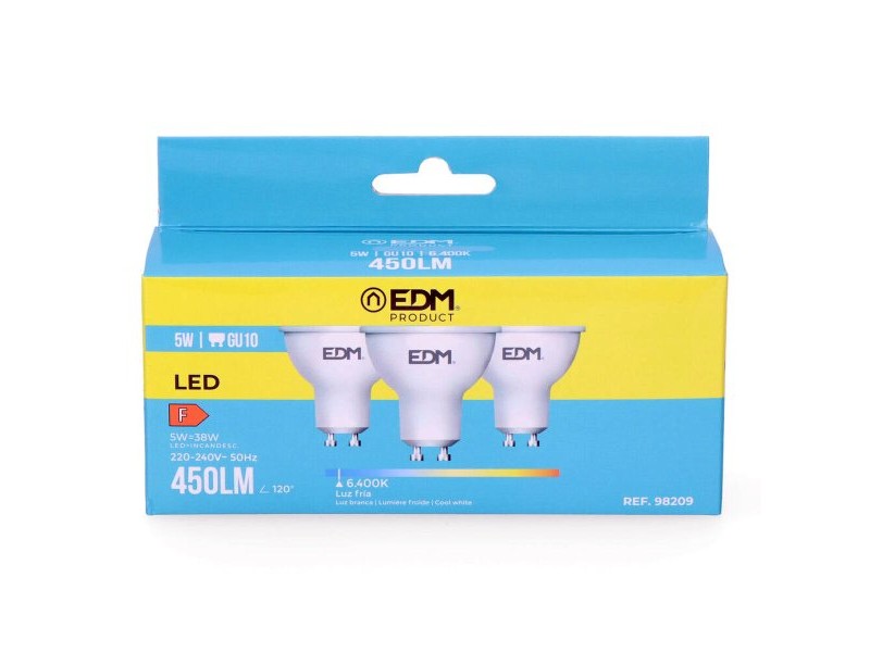 Опаковка от 3 LED крушки EDM 98209 F 5 W 45 W 38 W GU10 450 lm Ø 5 x 5,5 cm (6400 K) Опаковка от 3 LED крушки EDM 98209 F 5 W 45 W 38 W GU10 450 lm Ø 5 x 5,5 cm (6400 K)