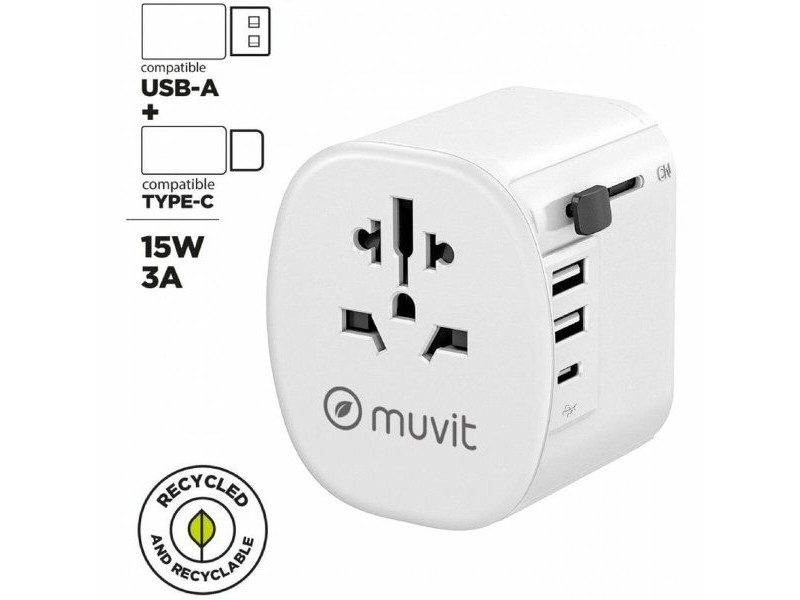 Зарядно за стена Muvit MCADP0006 15 W Бял