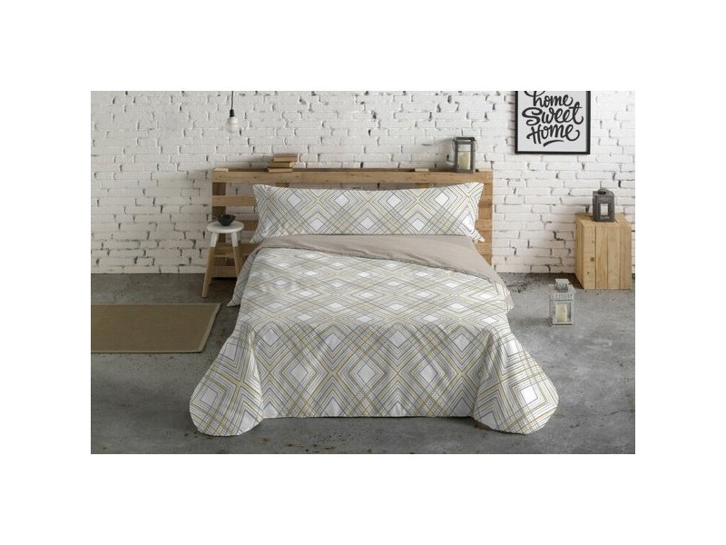 Комплект покривка за завивка Hosteline Lineas Бежов 135 легло 3 Части