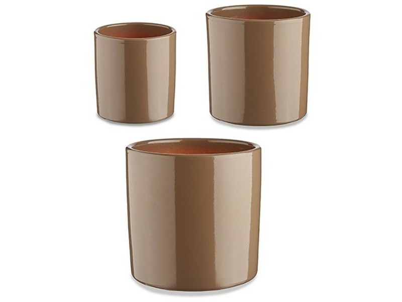 Комплект Саксии за цветя Ibergarden Тъмнокафяв Глина Цилиндър Ø 14 cm Ø 22 cm Ø 17 cm 22 x 19 x 22 cm 3 Части