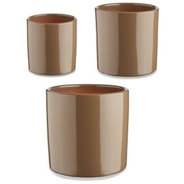 Комплект Саксии за цветя Ibergarden Тъмнокафяв Глина Цилиндър Ø 14 cm Ø 22 cm Ø 17 cm 22 x 19 x 22 cm 3 Части