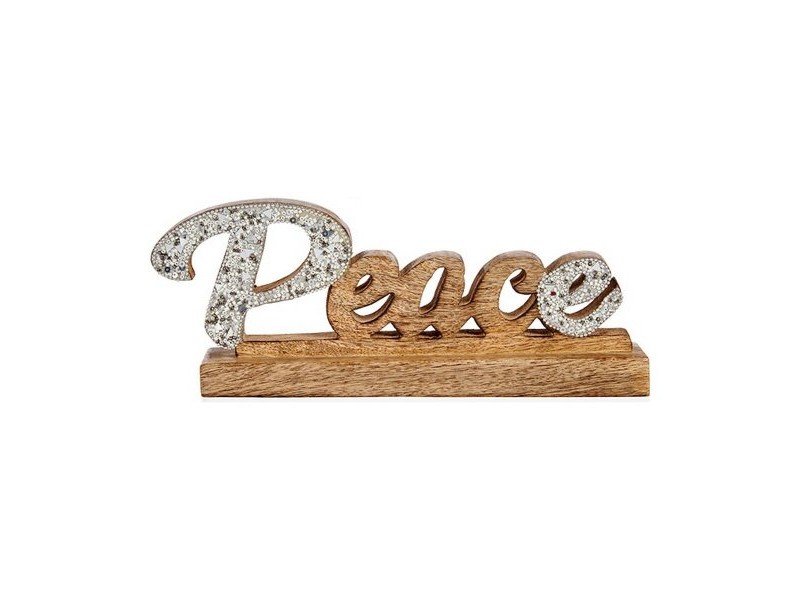Декоративна фигурка Peace Пурпурин 6 x 13 x 31 cm Сребрист Дървен