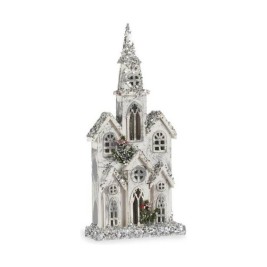 Декоративна фигурка Krist+ Бял Сив Пурпурин Къща Коледа 25,5 x 56,5 x 9,5 cm LED Светлина