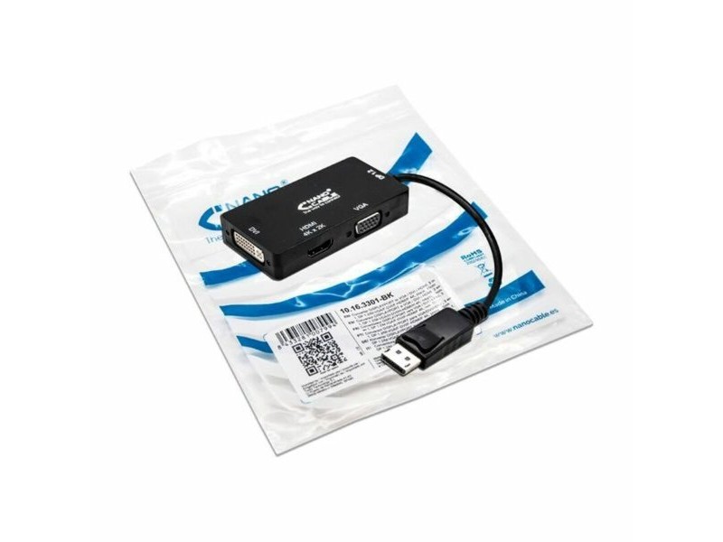 Адаптер за DisplayPort към VGA/DVI/HDMI 3 en 1 NANOCABLE 10.16.3301-BK Черен