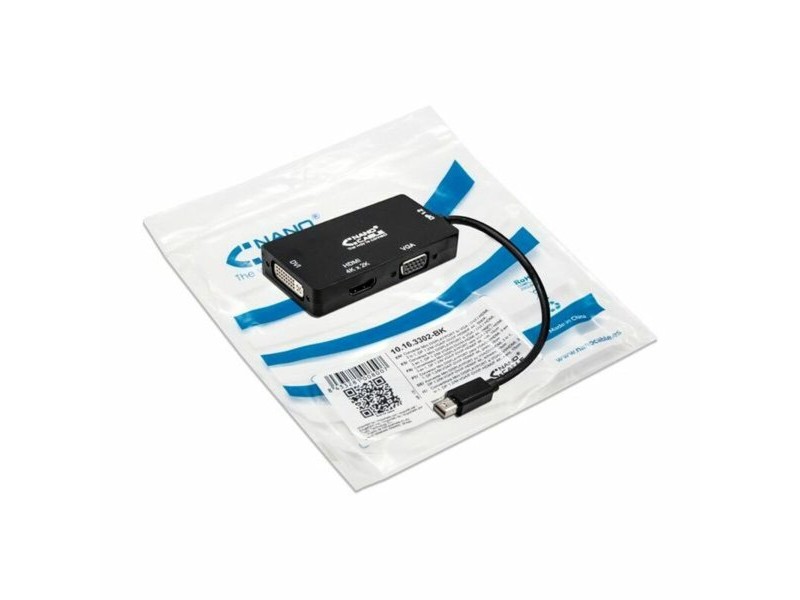 Mini Адаптер за DisplayPort към VGA/DVI/HDMI 3 en 1 NANOCABLE 10.16.3302-BK Черен