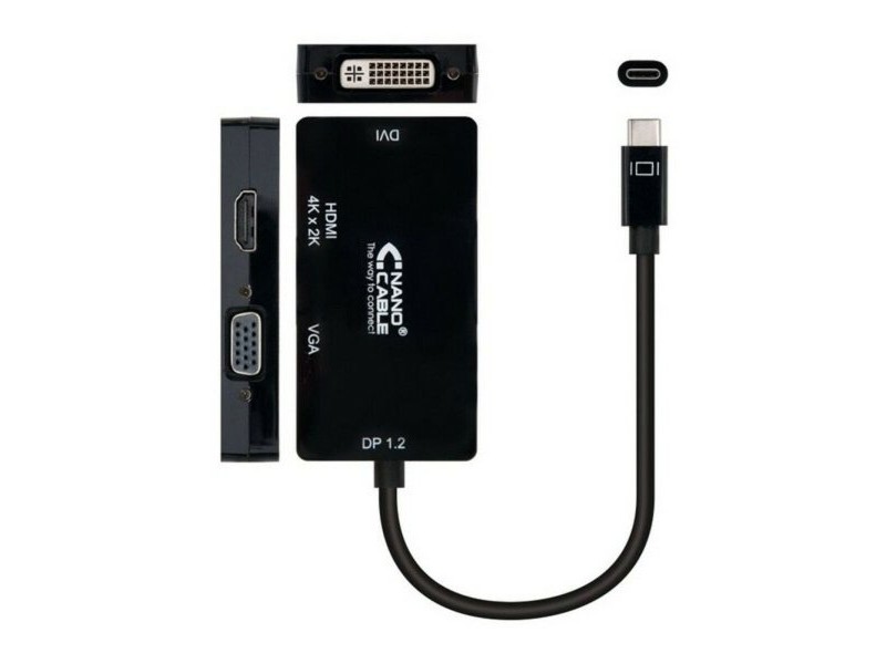 Адаптер за USB-C към VGA/HDMI/DVI NANOCABLE 10.16.4301-BK (10 cm) Черен 10 cm