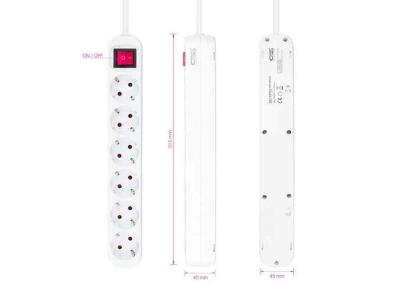 Олово NANOCABLE Regleta de enchufes de 6 tomas con interruptor, 1.4 metros Blanca