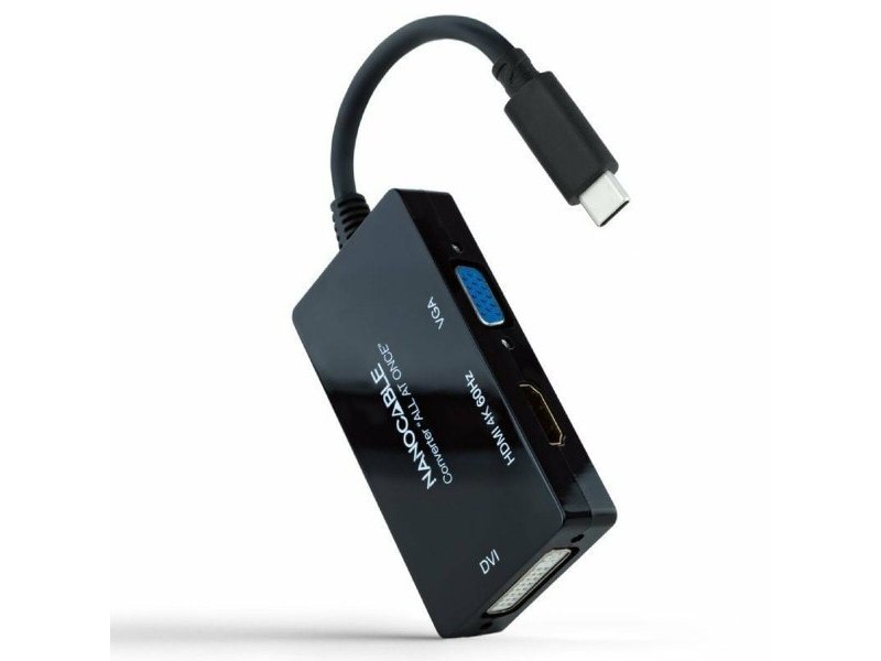 Адаптер за USB-C към VGA/HDMI/DVI NANOCABLE 10.16.4301-ALL 20 cm Черен