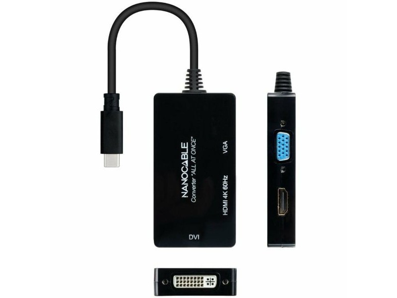Адаптер за USB-C към VGA/HDMI/DVI NANOCABLE 10.16.4301-ALL 20 cm Черен