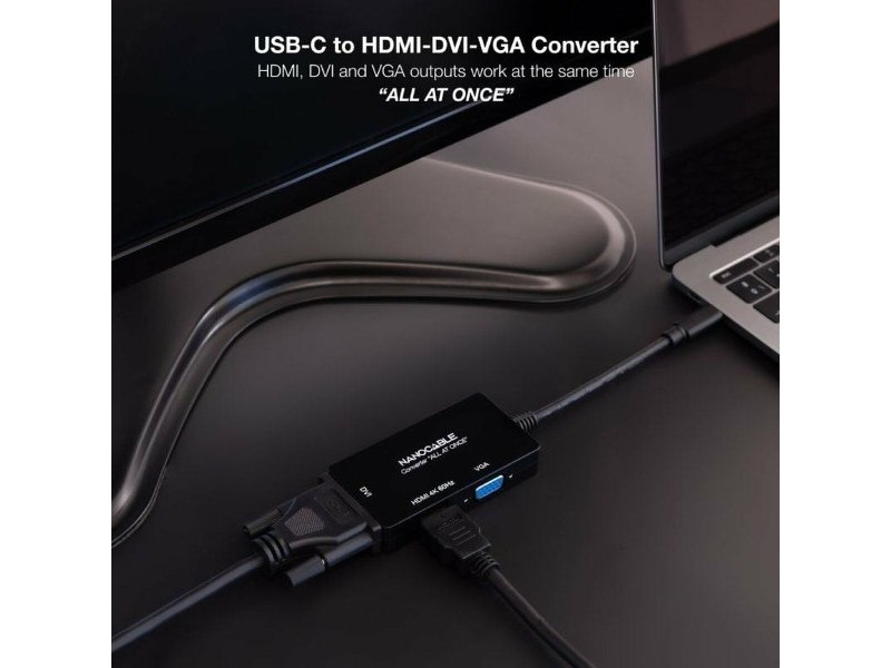 Адаптер за USB-C към VGA/HDMI/DVI NANOCABLE 10.16.4301-ALL 20 cm Черен